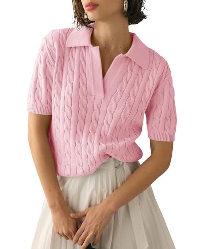 Imily Bela Women's Cable Knit V-Neck Short Sleeve Sweater: $19.99
