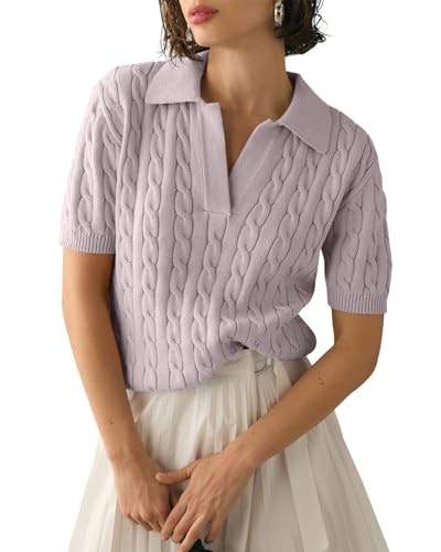Imily Bela Women's Cable Knit V-Neck Short Sleeve Sweater: $19.99