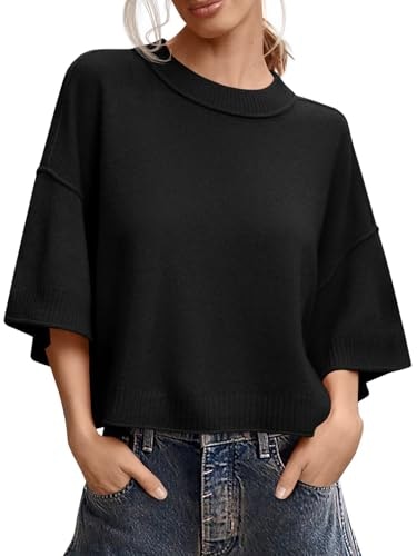 Saodimallsu Women's Short Sleeve Oversized Cropped Knit Sweater: $19.99 Saodimallsu Women's Short Sleeve Oversized Cropped Knit Sweater: $19.99