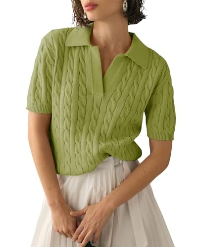 Imily Bela Women's Cable Knit V-Neck Short Sleeve Sweater: $19.99