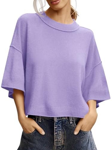 Saodimallsu Women's Short Sleeve Oversized Cropped Knit Sweater: $19.99