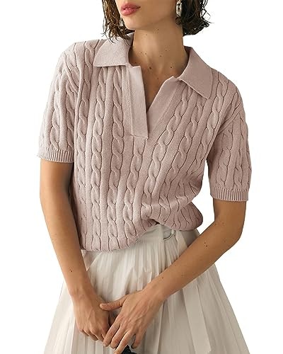 Imily Bela Women's Cable Knit V-Neck Short Sleeve Sweater: $19.99