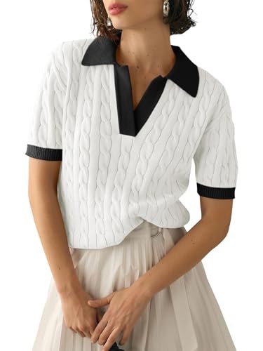 Imily Bela Women's Cable Knit V-Neck Short Sleeve Sweater: $19.98
