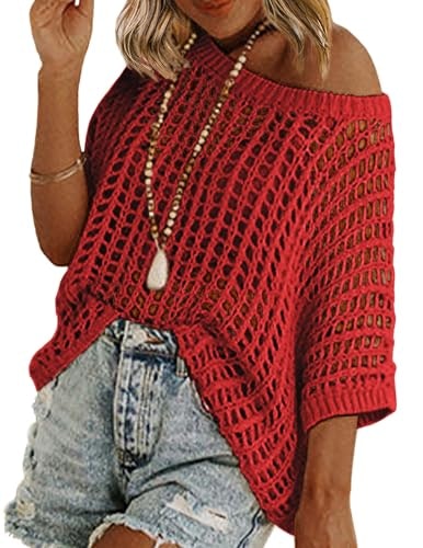 Zeagoo Women's Crochet Short Sleeve Sweater: $22.90