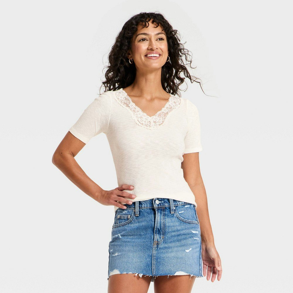 Women's Short Sleeve Lace V-Neck T-Shirt: $11.25 Women's Short Sleeve Lace V-Neck T-Shirt: $11.25