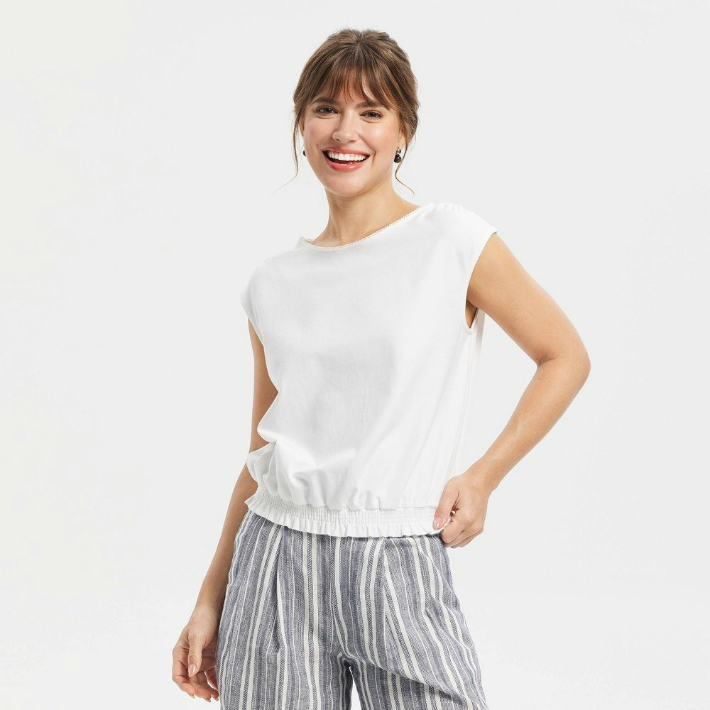Women's Cap Sleeve Lace Trim Smocked Top: $25 Women's Cap Sleeve Lace Trim Smocked Top: $25