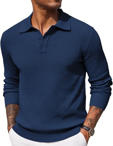 Coofandy Men's Long Sleeve Knit Polo Sweater: $26.98