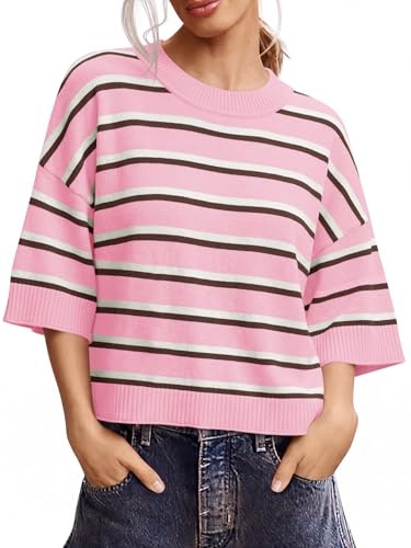 Saodimallsu Women's Short Sleeve Striped Knit Sweater: $19.98 Saodimallsu Women's Short Sleeve Striped Knit Sweater: $19.98