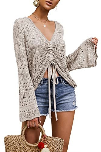 Saodimallsu Women's Boho Off-Shoulder Crochet Crop Top Sweater: $25.46
