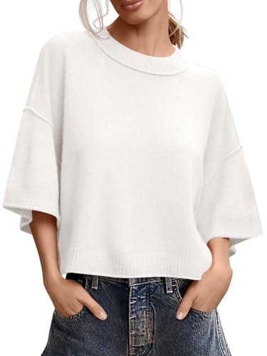 Saodimallsu Women's Short Sleeve Oversized Cropped Knit Sweater: $19.99 Saodimallsu Women's Short Sleeve Oversized Cropped Knit Sweater: $19.99