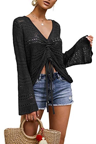 Saodimallsu Women's Boho Off-Shoulder Crochet Crop Top Sweater: $25.46