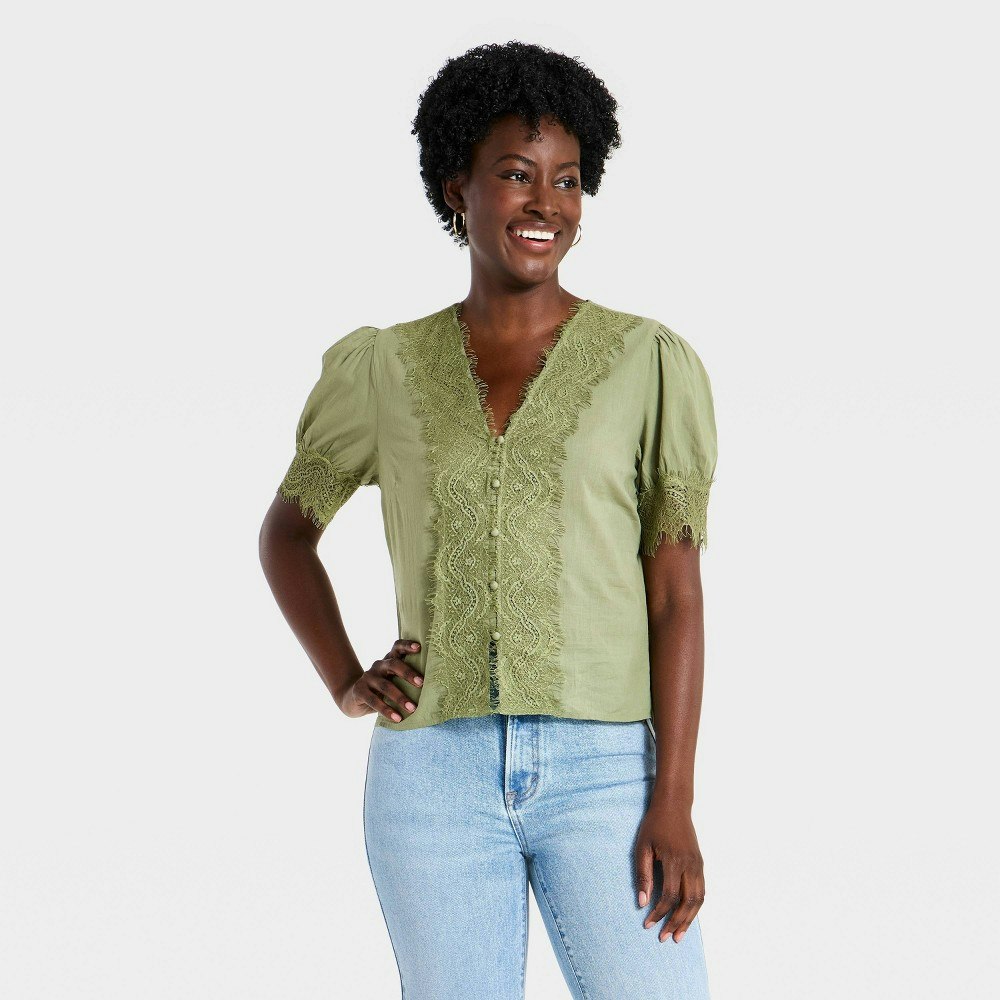 Universal Thread Women's Balloon Short Sleeve Lace V-Neck Blouse: $28 Universal Thread Women's Balloon Short Sleeve Lace V-Neck Blouse: $28