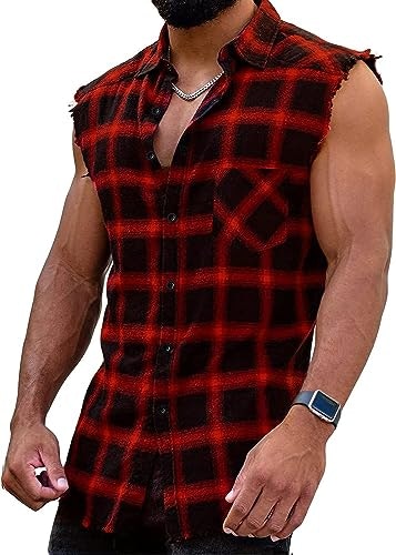 Yaokubo Men's Sleeveless Flannel Plaid Shirt: $18.90 Yaokubo Men's Sleeveless Flannel Plaid Shirt: $18.90