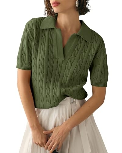 Imily Bela Women's Cable Knit V-Neck Short Sleeve Sweater: $19.99