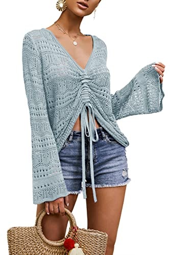 Saodimallsu Women's Bell Sleeve V-Neck Blouse: $25.46 Saodimallsu Women's Bell Sleeve V-Neck Blouse: $25.46