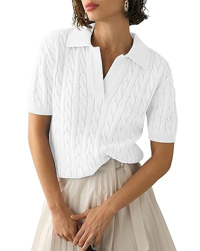 Imily Bela Women's Cable Knit Short Sleeve V-Neck Sweater: $19.99