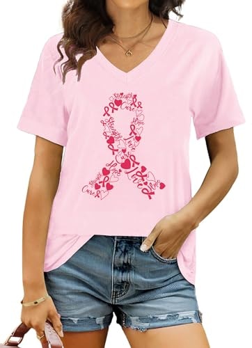 Ithalt Breast Cancer Awareness Pink Ribbon T-Shirt: $9.98