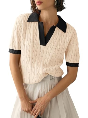 Imily Bela Women's Cable Knit V-Neck Short Sleeve Sweater: $19.99
