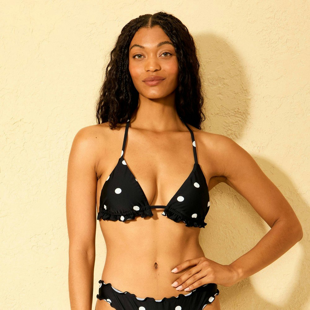 Women's Polka Dot Ruffle Triangle Bikini Top: $17.60