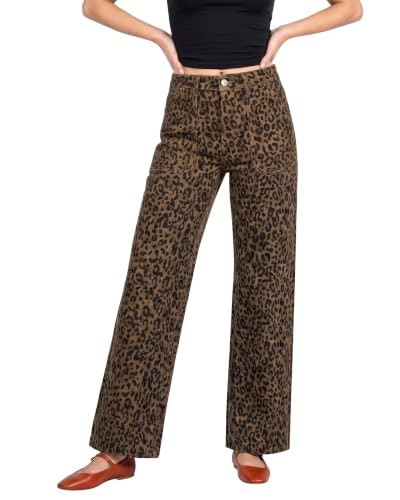 Luvamia Wide Leg Leopard Print Jeans: $29.24
