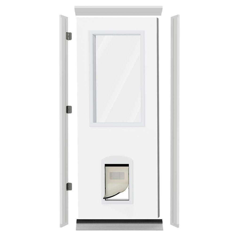 36-inch x 80-inch 1-Lite Glass Wood Entry Door Slab with Pet Door: $859.99 36-inch x 80-inch 1-Lite Glass Wood Entry Door Slab with Pet Door: $859.99