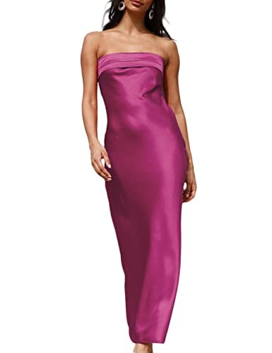Realtix Women's Satin Strapless Backless Maxi Dress: $42.49