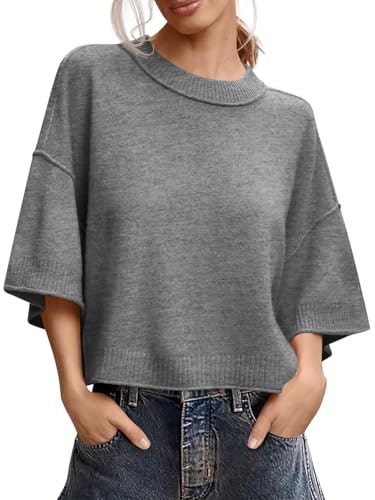 Saodimallsu Women's Short Sleeve Oversized Cropped Knit Sweater: $19.99