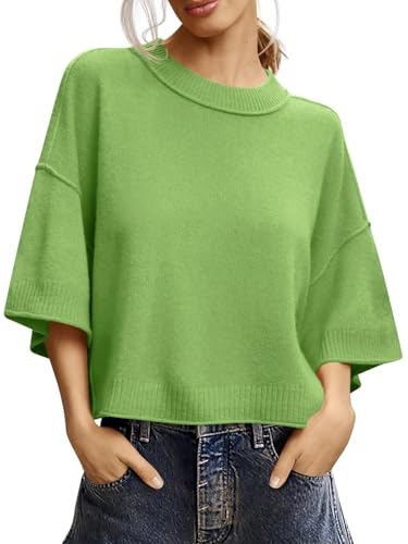 Saodimallsu Women's Short Sleeve Oversized Cropped Knit Sweater: $19.99 Saodimallsu Women's Short Sleeve Oversized Cropped Knit Sweater: $19.99