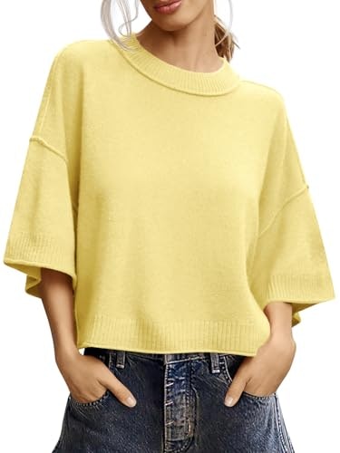 Saodimallsu Women's Short Sleeve Oversized Cropped Knit Sweater: $19.99 Saodimallsu Women's Short Sleeve Oversized Cropped Knit Sweater: $19.99