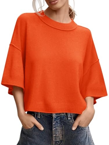 Saodimallsu Women's Short Sleeve Oversized Cropped Knit Sweater: $19.99