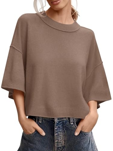 Saodimallsu Women's Short Sleeve Oversized Cropped Knit Sweater: $19.99 Saodimallsu Women's Short Sleeve Oversized Cropped Knit Sweater: $19.99