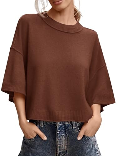 Saodimallsu Women's Short Sleeve Oversized Cropped Knit Sweater: $19.99 Saodimallsu Women's Short Sleeve Oversized Cropped Knit Sweater: $19.99