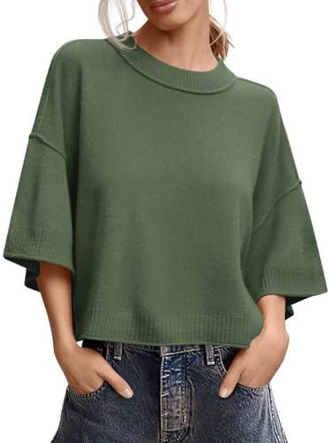 Saodimallsu Women's Short Sleeve Oversized Cropped Knit Sweater: $19.99 Saodimallsu Women's Short Sleeve Oversized Cropped Knit Sweater: $19.99