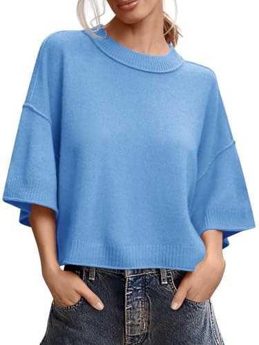 Saodimallsu Women's Short Sleeve Oversized Cropped Knit Sweater: $19.99 Saodimallsu Women's Short Sleeve Oversized Cropped Knit Sweater: $19.99