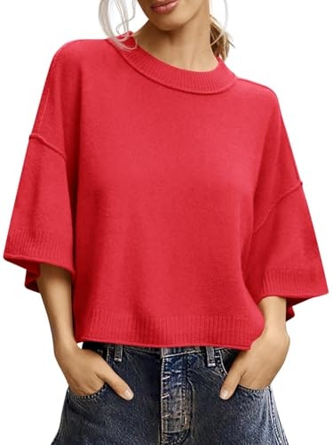 Saodimallsu Women's Short Sleeve Oversized Cropped Knit Sweater: $19.99 Saodimallsu Women's Short Sleeve Oversized Cropped Knit Sweater: $19.99