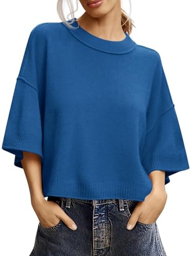 Saodimallsu Women's Short Sleeve Oversized Cropped Knit Sweater: $19.99 Saodimallsu Women's Short Sleeve Oversized Cropped Knit Sweater: $19.99