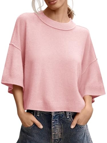 Saodimallsu Women's Short Sleeve Oversized Cropped Knit Sweater: $19.99 Saodimallsu Women's Short Sleeve Oversized Cropped Knit Sweater: $19.99