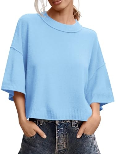 Saodimallsu Women's Short Sleeve Oversized Cropped Knit Sweater: $19.99 Saodimallsu Women's Short Sleeve Oversized Cropped Knit Sweater: $19.99
