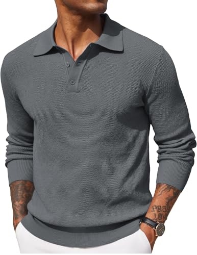 Coofandy Men's Long Sleeve Knit Polo Sweater: $26.98