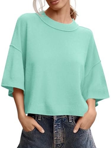 Saodimallsu Women's Short Sleeve Oversized Cropped Knit Sweater: $19.99 Saodimallsu Women's Short Sleeve Oversized Cropped Knit Sweater: $19.99