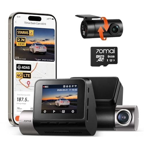 70mai A510 Dash Cam Front and Rear 64GB Kit: $84.98