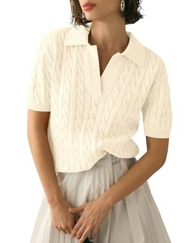 Imily Bela Women's Cable Knit V-Neck Short Sleeve Sweater: $19.99 Imily Bela Women's Cable Knit V-Neck Short Sleeve Sweater: $19.99