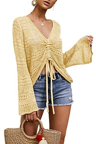 Saodimallsu Women's V-Neck Bell Sleeve Blouse: $25.48 Saodimallsu Women's V-Neck Bell Sleeve Blouse: $25.48
