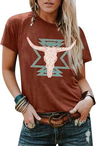 Eatbook Women's Cowgirl Cow Skull Graphic Western Shirt: $11.04 Eatbook Women's Cowgirl Cow Skull Graphic Western Shirt: $11.04