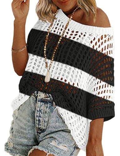 Zeagoo Women's Short Sleeve Crochet Pullover Sweater: $19.94 Zeagoo Women's Short Sleeve Crochet Pullover Sweater: $19.94
