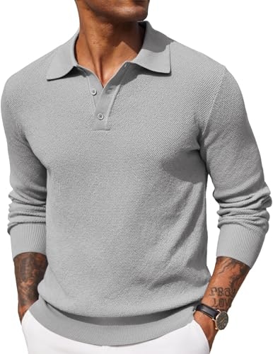 Coofandy Men's Waffle Knit Long Sleeve Polo Shirt: $28.04