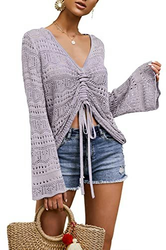 Saodimallsu Women's V-Neck Crochet Knit Sweater: $19.98 Saodimallsu Women's V-Neck Crochet Knit Sweater: $19.98