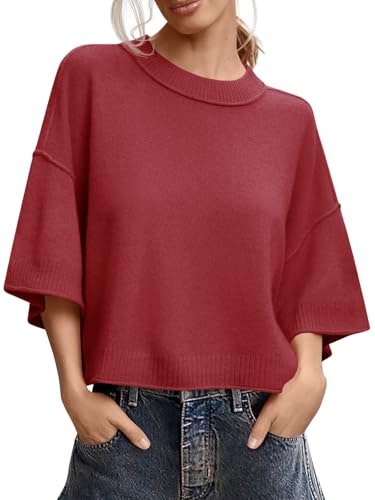 Saodimallsu Women's Short Sleeve Oversized Cropped Knit Sweater: $19.99