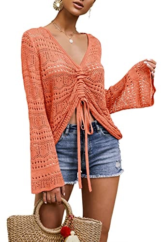 Saodimallsu Women's V-Neck Bell Sleeve Crochet Blouse: $25.48