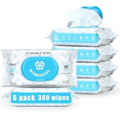 Wonderful Flushable Wipes 360-Count 6-Pack for $22 + free shipping w/ Prime